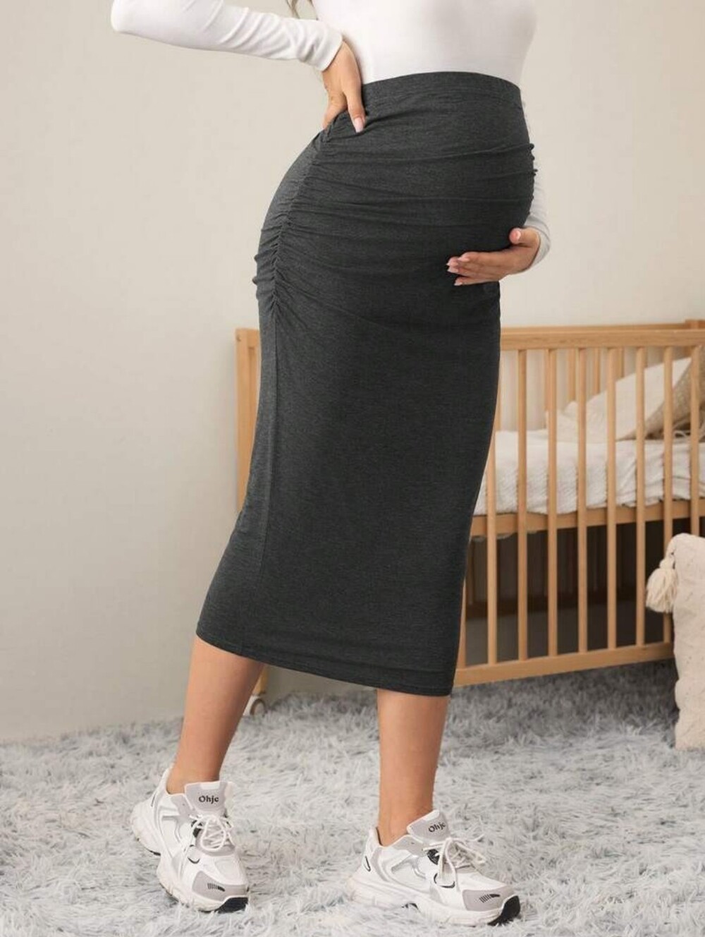 Dark Gray Maternity Midi Pencil Skirt